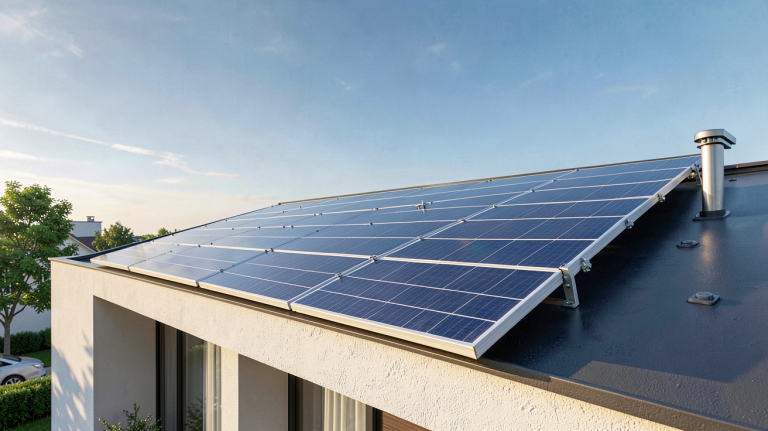 photo panneau solaire installé sur le toit d'une maison contemporaine