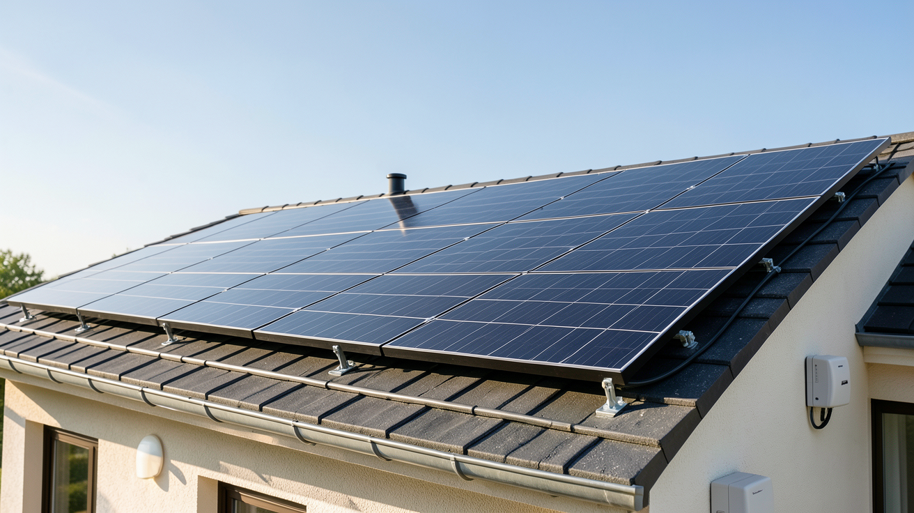 photovoltaïque 3kW kit comparatif 2024 installé sur toit de maison avec panneaux solaires noirs et onduleur