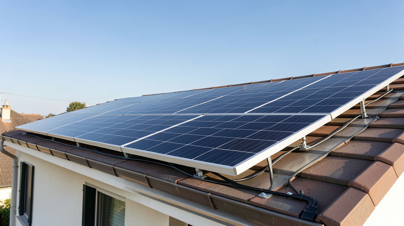 photovoltaïque 3kW : kit solaire installé sur le toit d'une maison avec panneaux noirs