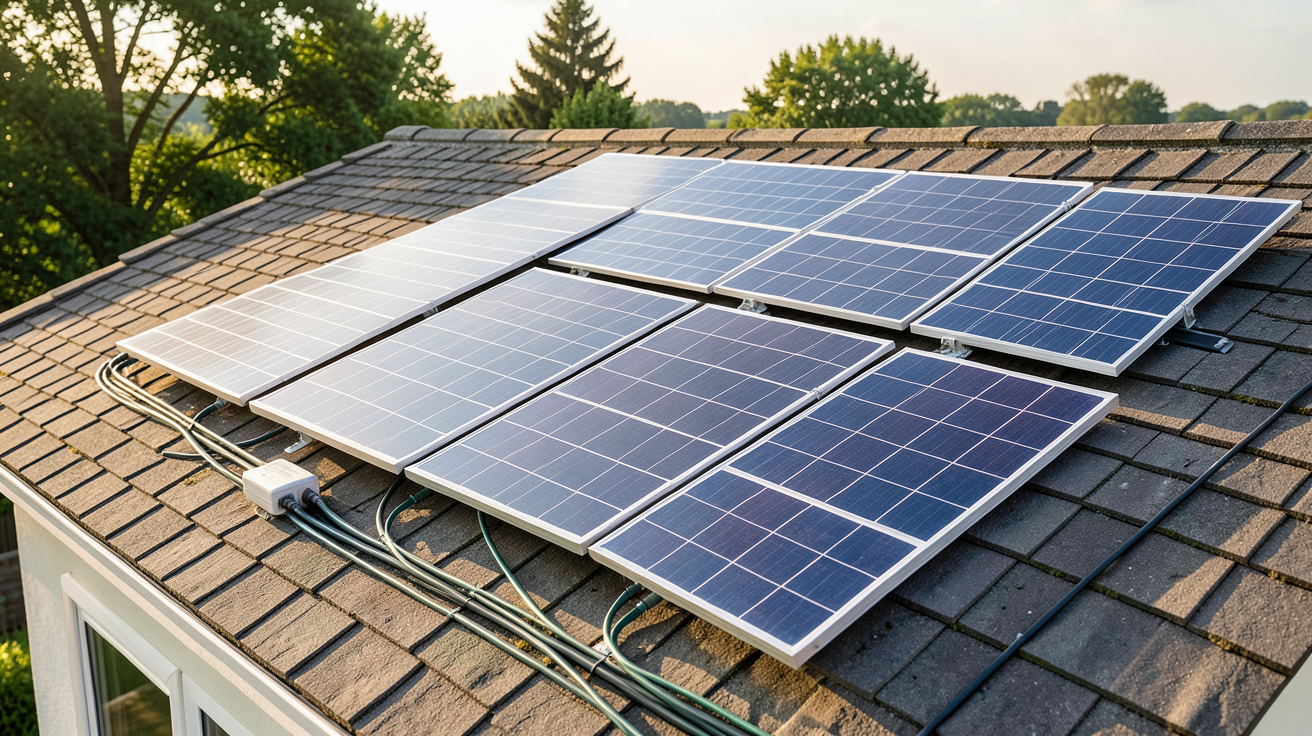 photovoltaïque 3kW avec différents types de panneaux solaires installés sur un toit de maison