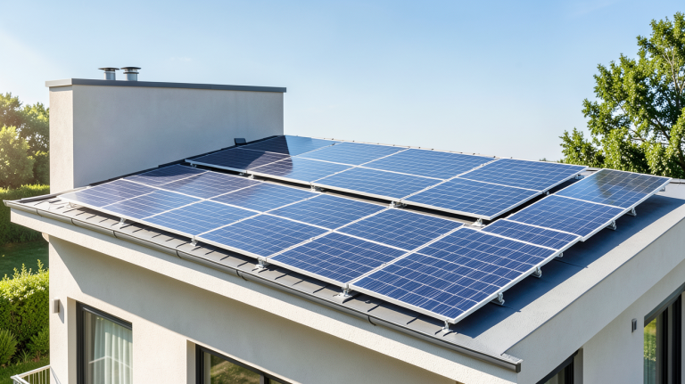photovoltaïque 3kw installé sur le toit d'une maison moderne sous un ciel clair