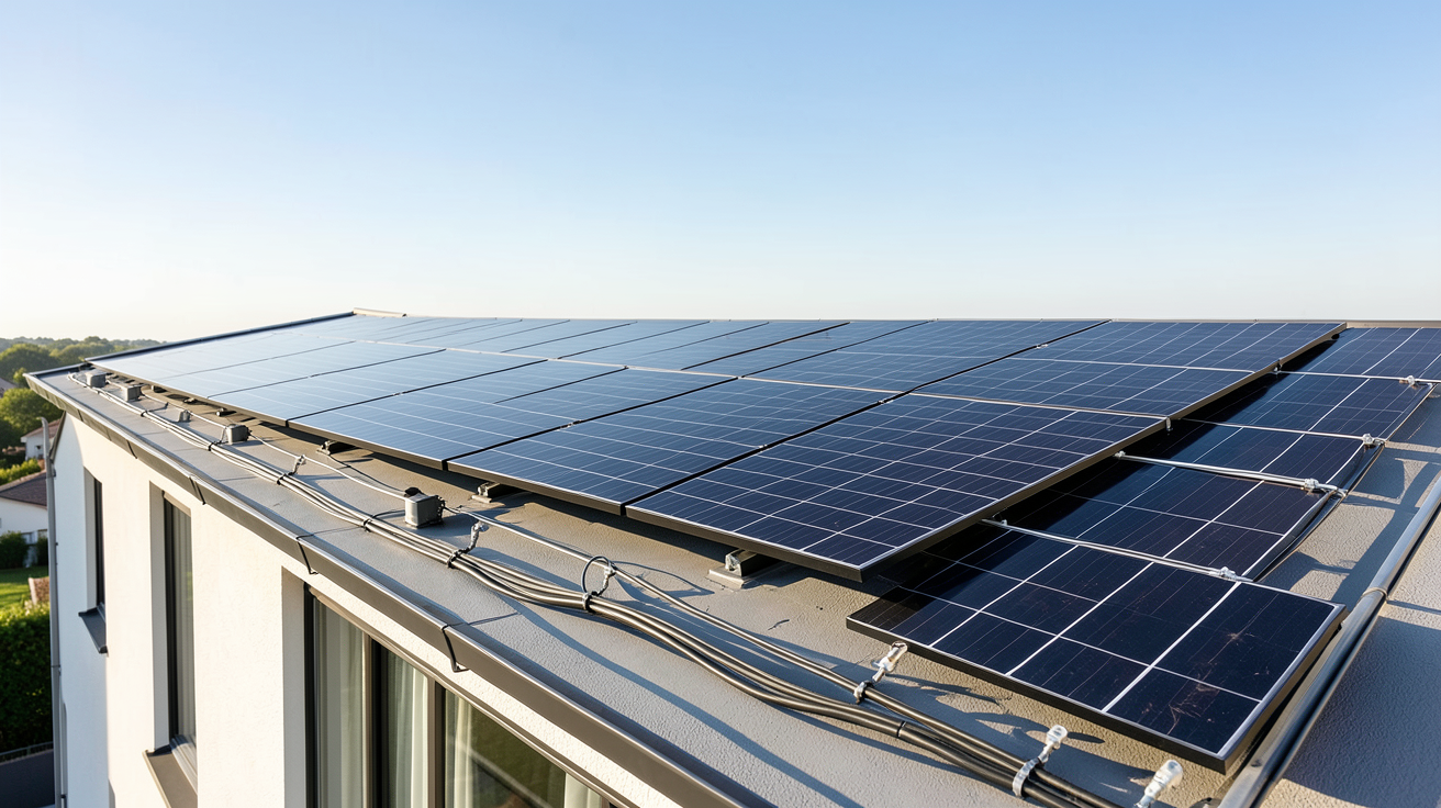 photovoltaïque 3 kWc installation sur le toit d'une maison contemporaine