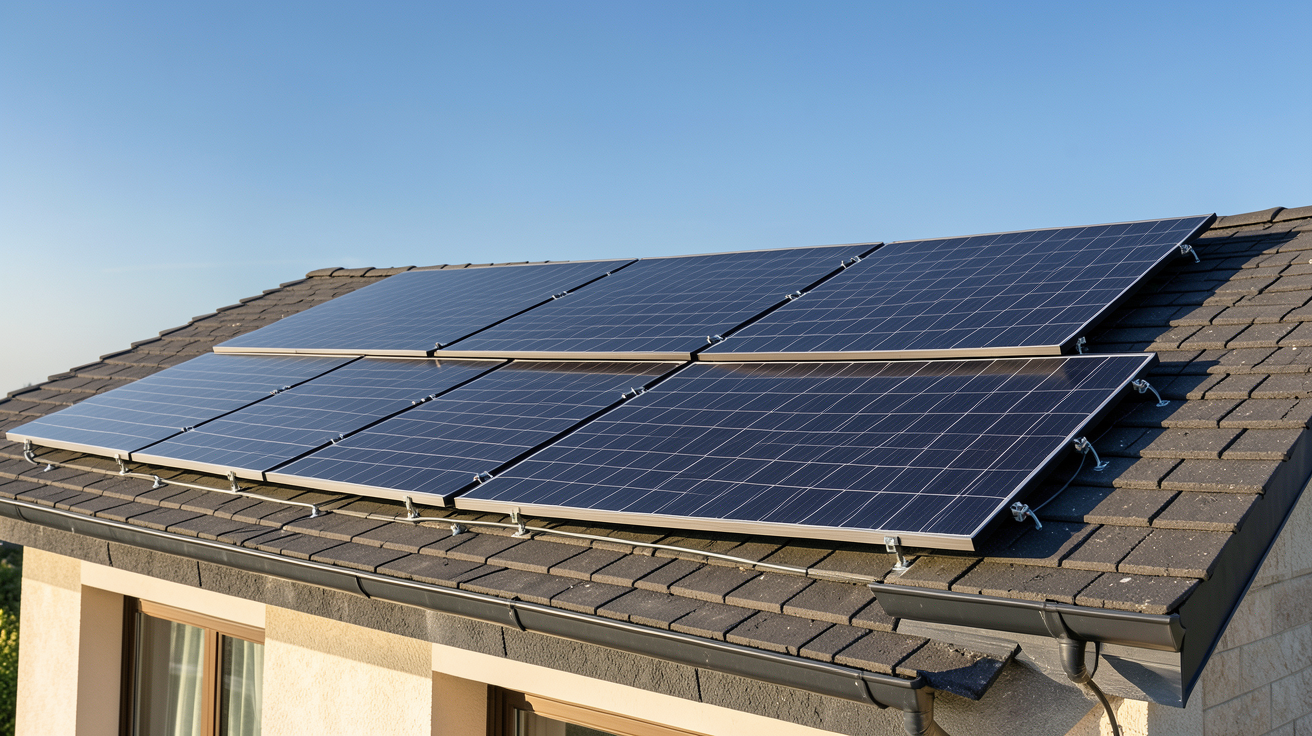photovoltaique 3kWc installation de 8 panneaux solaires noirs de 375W chacun sur le toit d'une maison