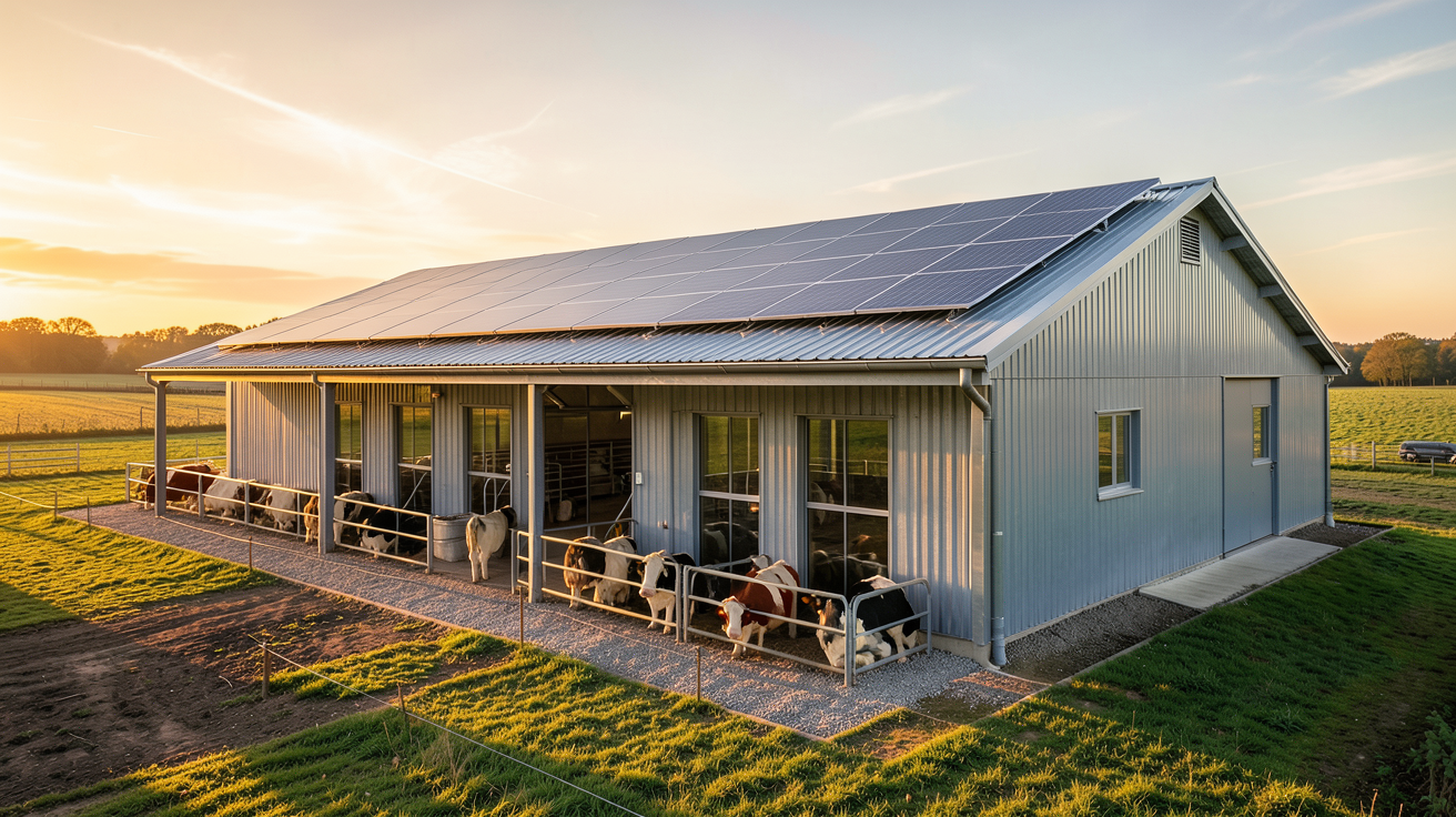 photovoltaïque agricole installé sur une exploitation laitière moderne en transition solaire