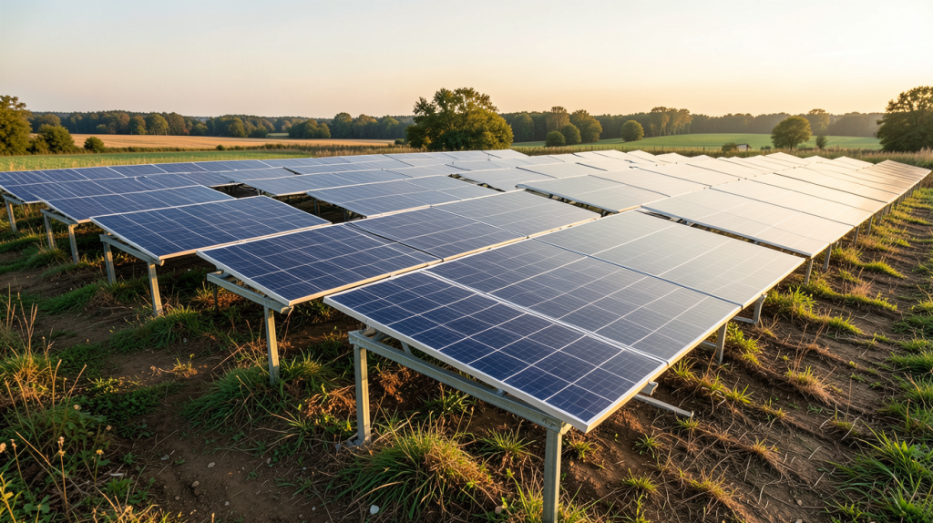 photovoltaïque au sol particulier installé dans un champ ensoleillé