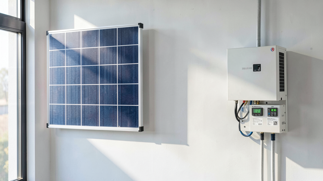 photovoltaique autoconsommation montrant les composants clés d'une installation solaire comme l'onduleur et les panneaux