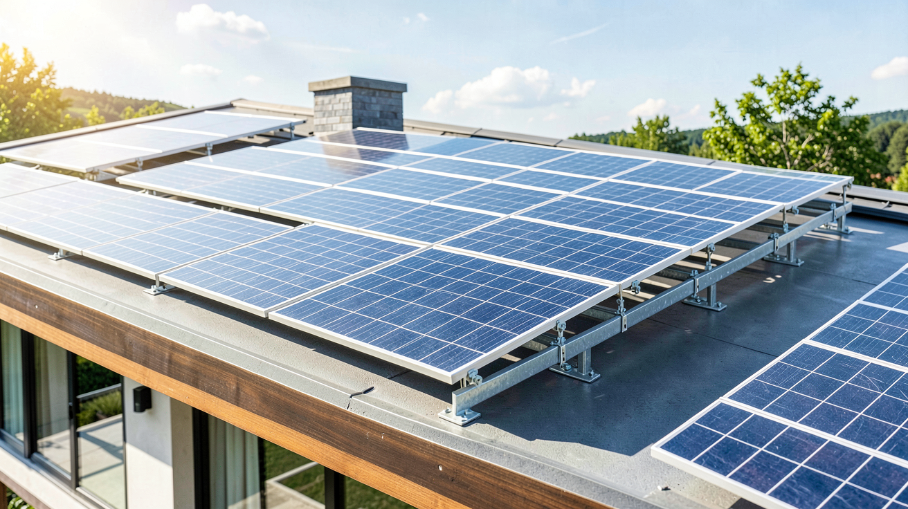photovoltaique autoconsommation avec des panneaux solaires installés sur une toiture résidentielle moderne