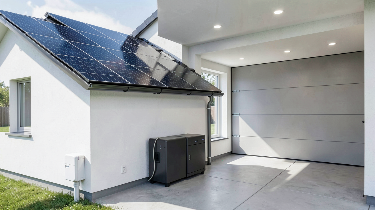 photovoltaïque avec batterie de stockage installé dans une maison moderne pour un comparatif des solutions du marché