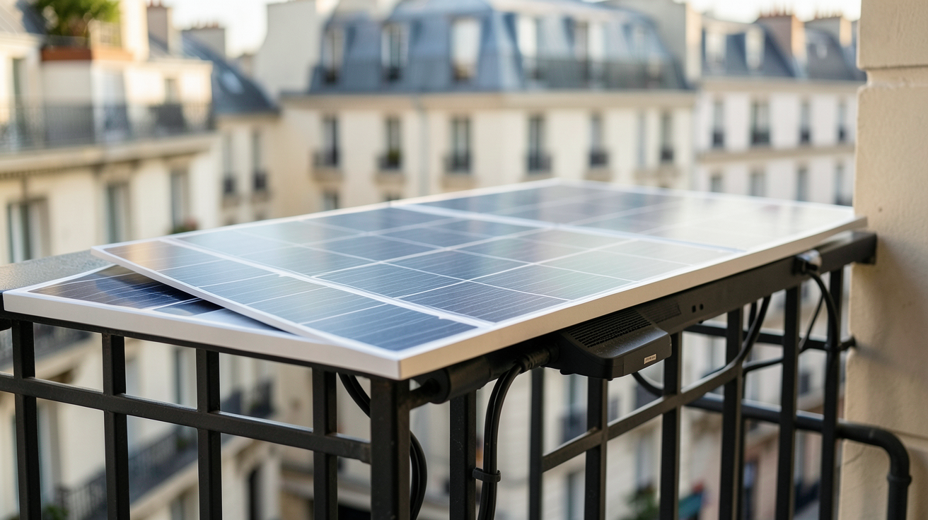 photovoltaïque balcon équipé de panneaux solaires compacts sur une rambarde urbaine