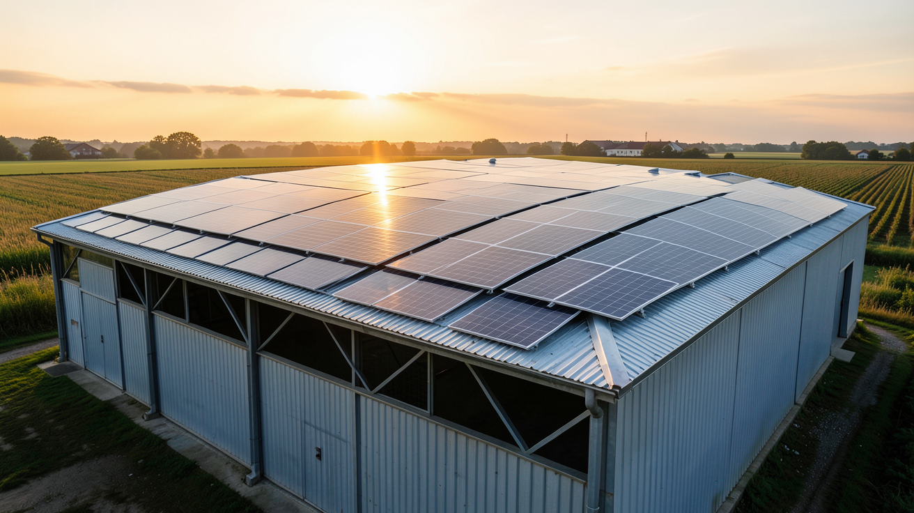 photovoltaique batiment agricole hangar équipé de panneaux solaires sur son toit