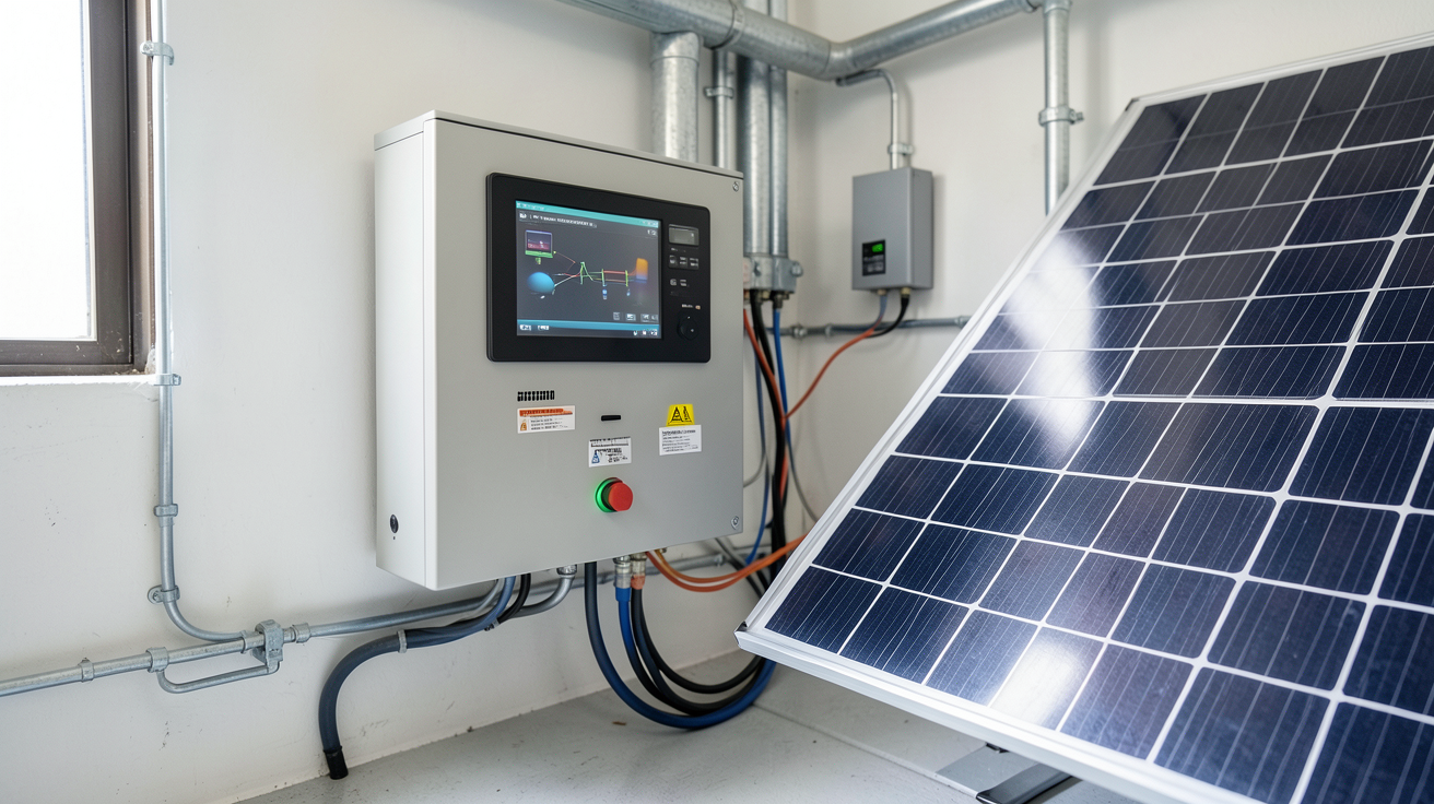 photovoltaique batterie de stockage solaire en fonctionnement dans un local technique