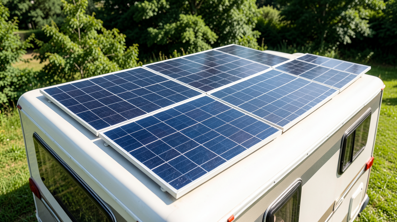 photovoltaique camping car montrant différents types de panneaux solaires sur le toit d'un camping-car