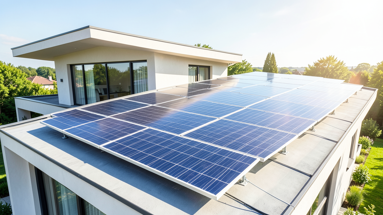 photovoltaïque edf avec une installation de panneaux solaires sur un toit moderne pour profiter des aides financières