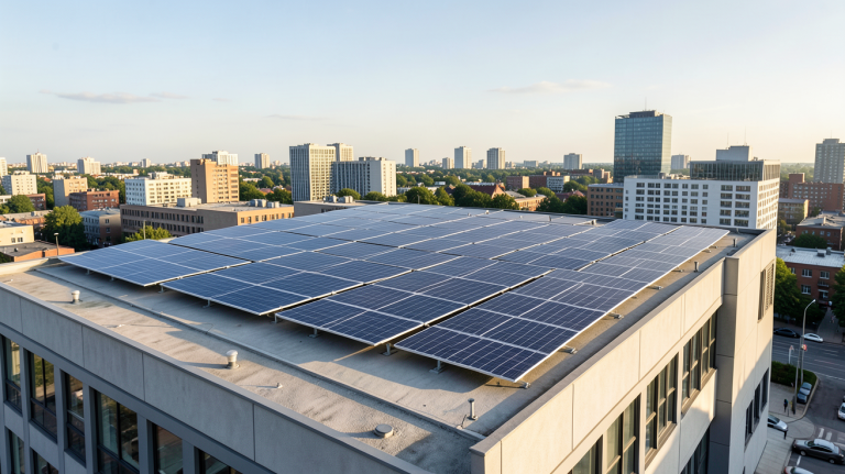 photovoltaïque entreprise installé sur la toiture d'un bâtiment industriel moderne