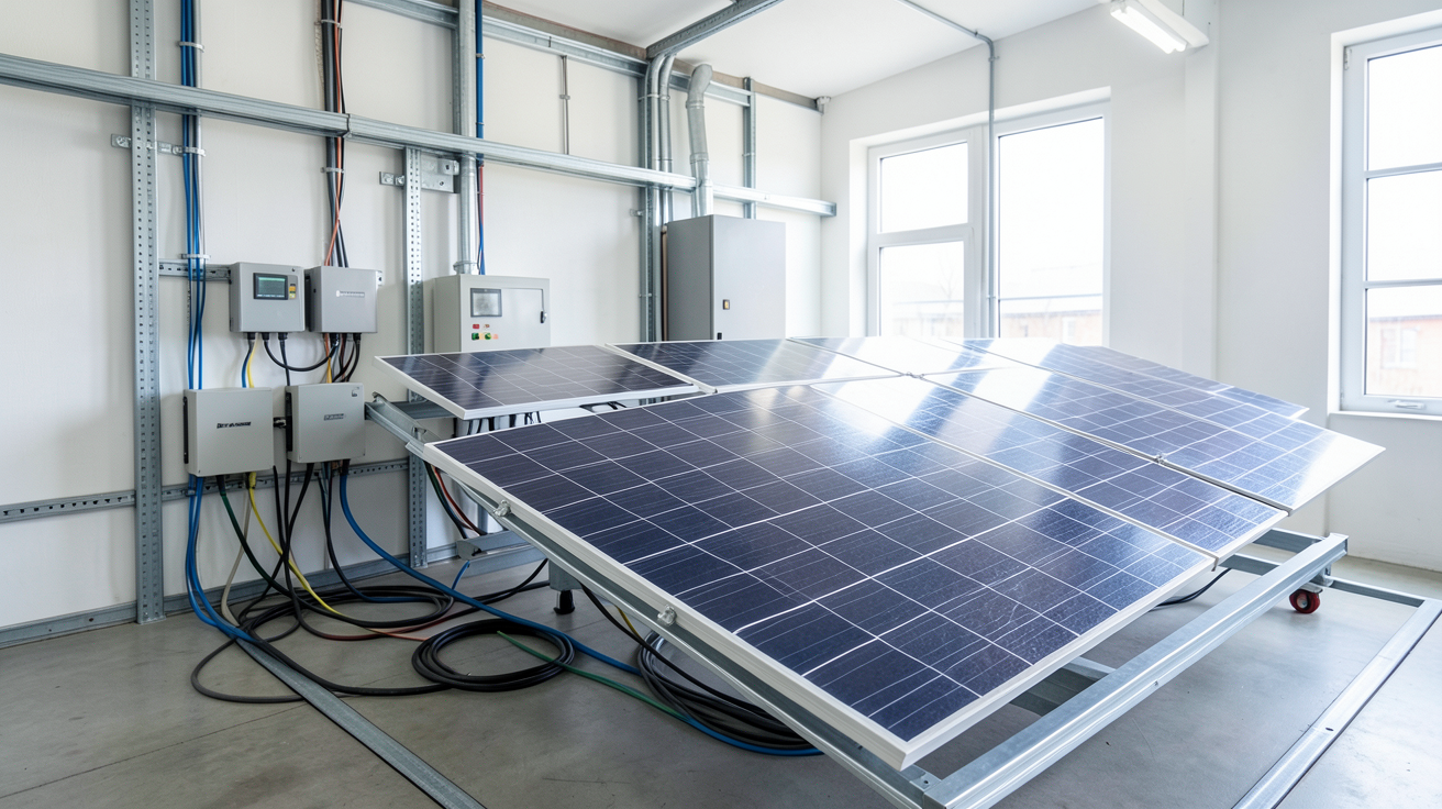 photovoltaique et batterie système de batteries solaires connecté à des panneaux photovoltaïques dans un local technique