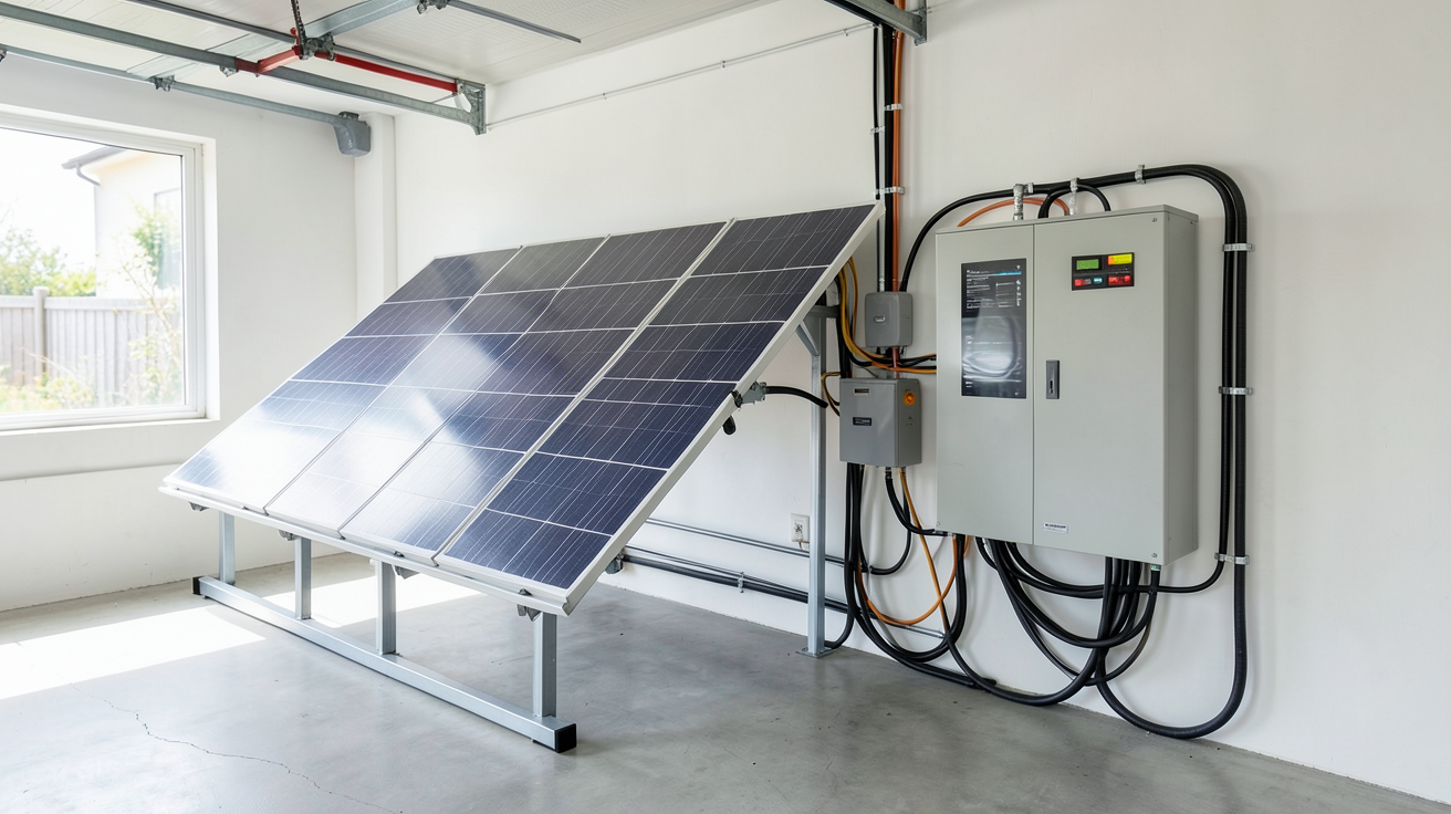 photovoltaïque et batterie solaire lithium-ion de haute capacité dans un garage moderne