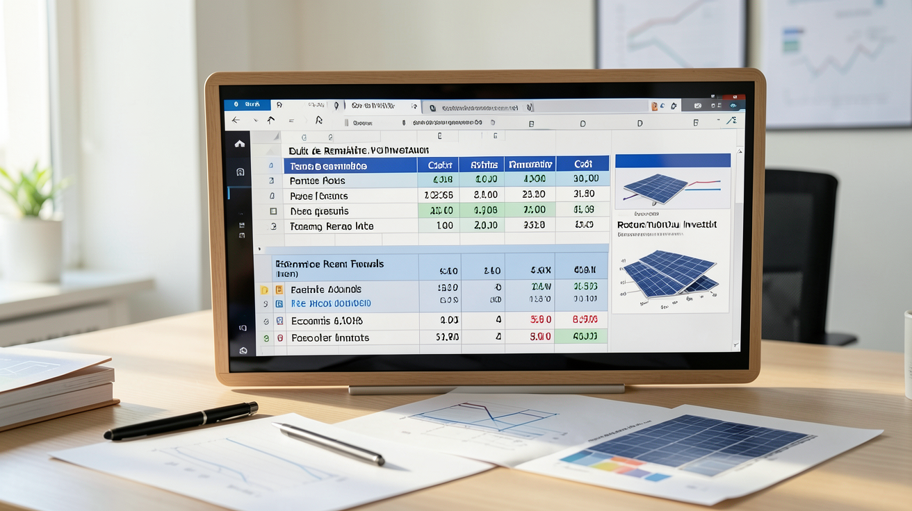 photovoltaïque étude de rentabilité avec tableau Excel affichant coût, économies et temps de retour