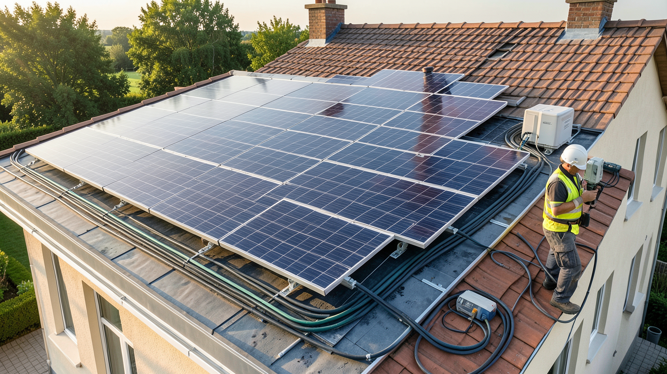 photovoltaïque fr : étapes clés d'un projet photovoltaïque résidentiel avec installation sur toit et techniciens