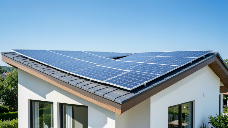 photovoltaique fr avec des panneaux solaires installés sur le toit d'une habitation moderne