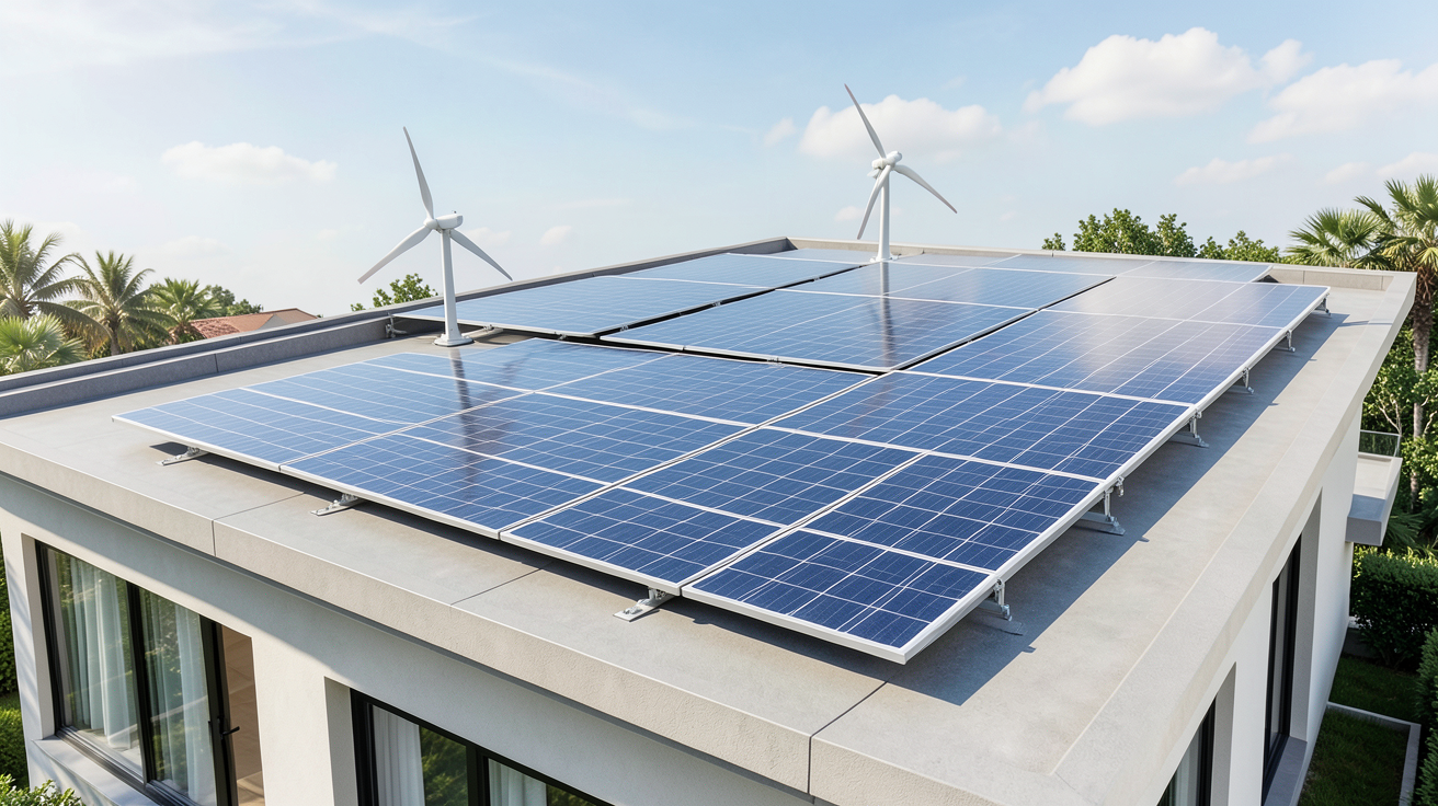 photovoltaique hybride montrant les avantages sur le toit d'une maison moderne