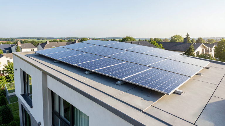 photovoltaique ikea installé sur le toit d'une résidence moderne sous une lumière naturelle
