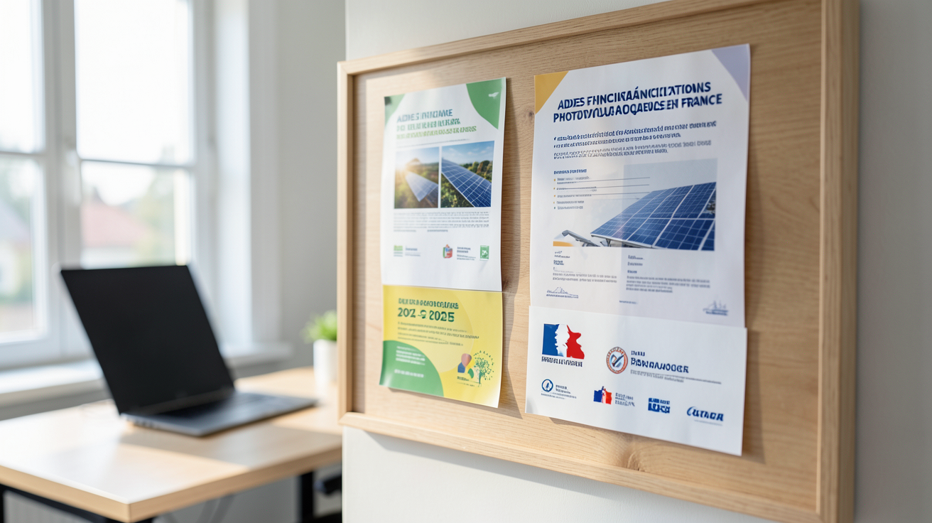photovoltaique info tableau d'affichage avec documents officiels sur les aides financières et incitations en France 2024-2025