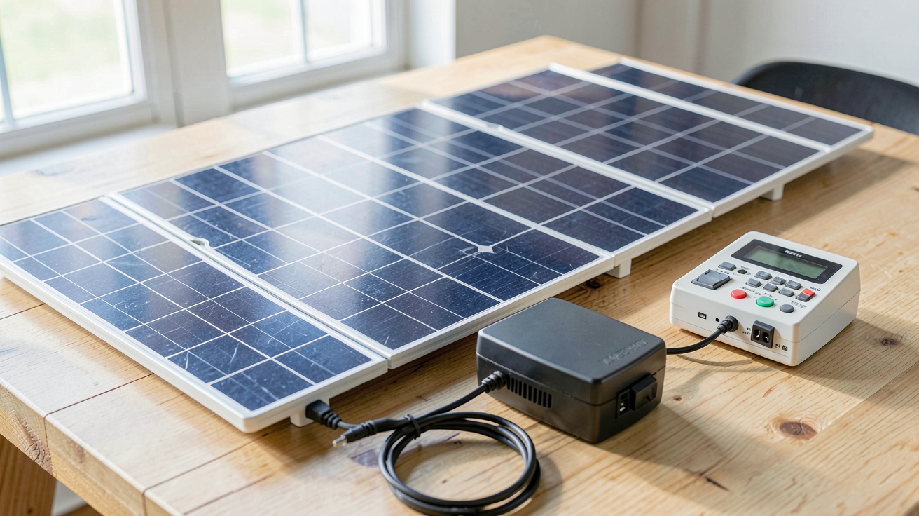 photovoltaique info site isolé : schéma typique d'un système photovoltaïque isolé avec panneaux, batterie, onduleur et régulateur