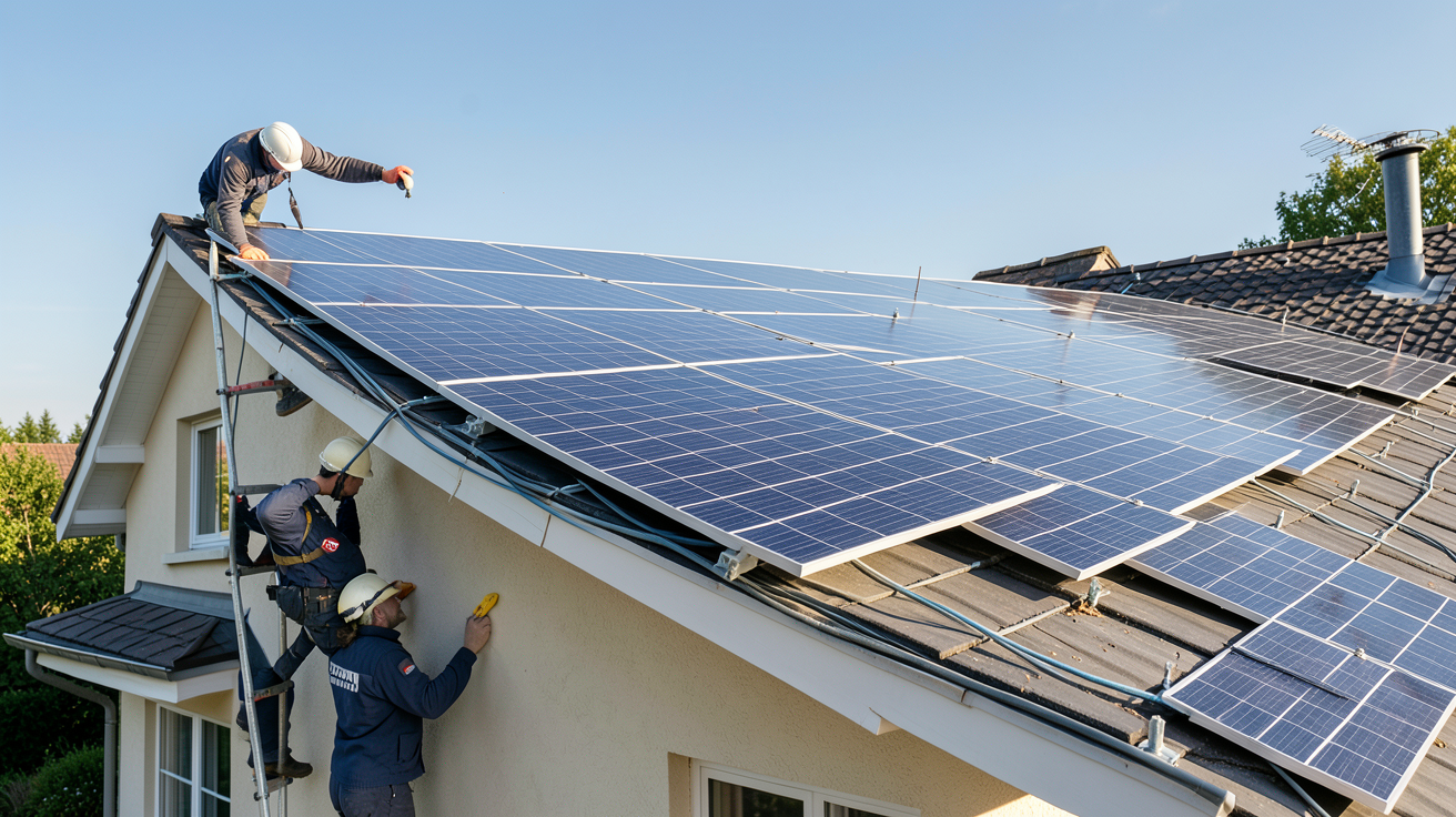 photovoltaïque Leroy Merlin installation de panneaux solaires sur toit de maison