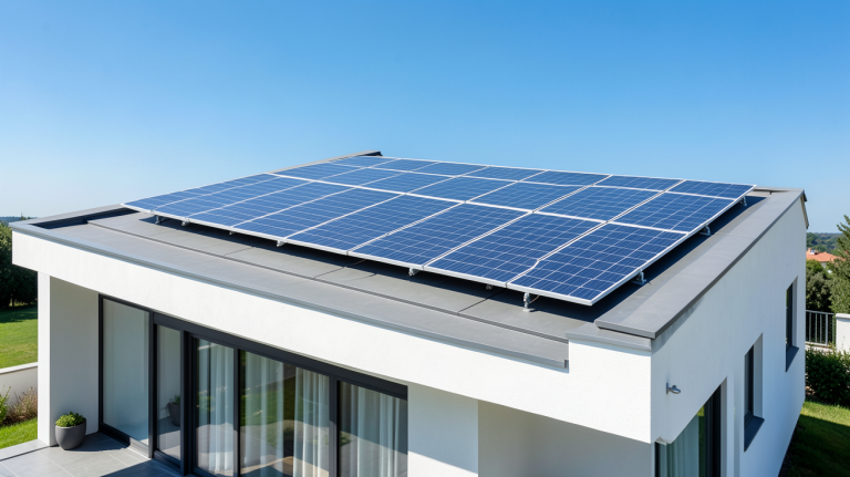 photovoltaique maison avec des panneaux solaires installés sur un toit moderne