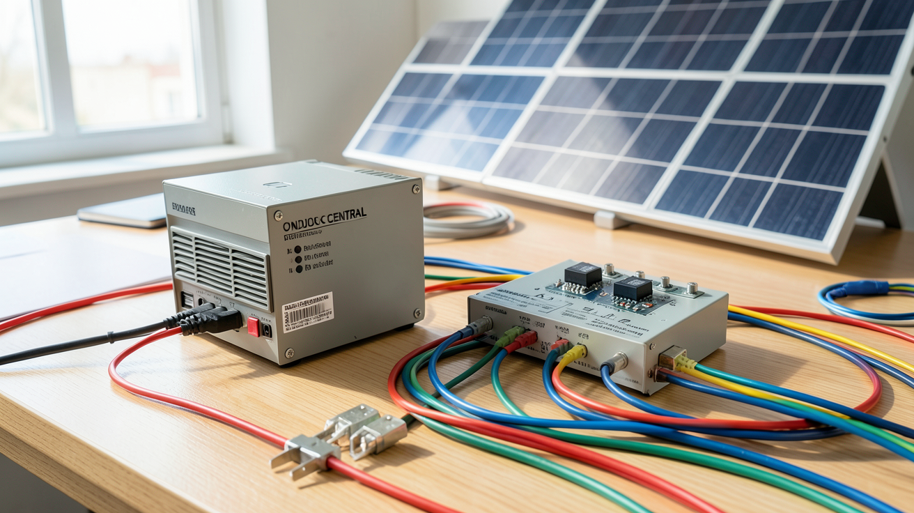 photovoltaique micro onduleur vs onduleur schéma de câblage comparatif sur table de travail professionnelle