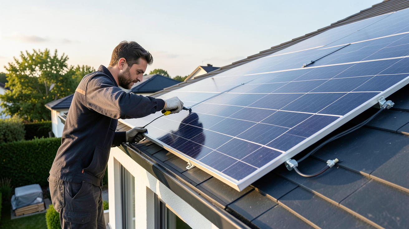 photovoltaïque monocristallin installation d'un panneau solaire sur le toit d'une maison moderne