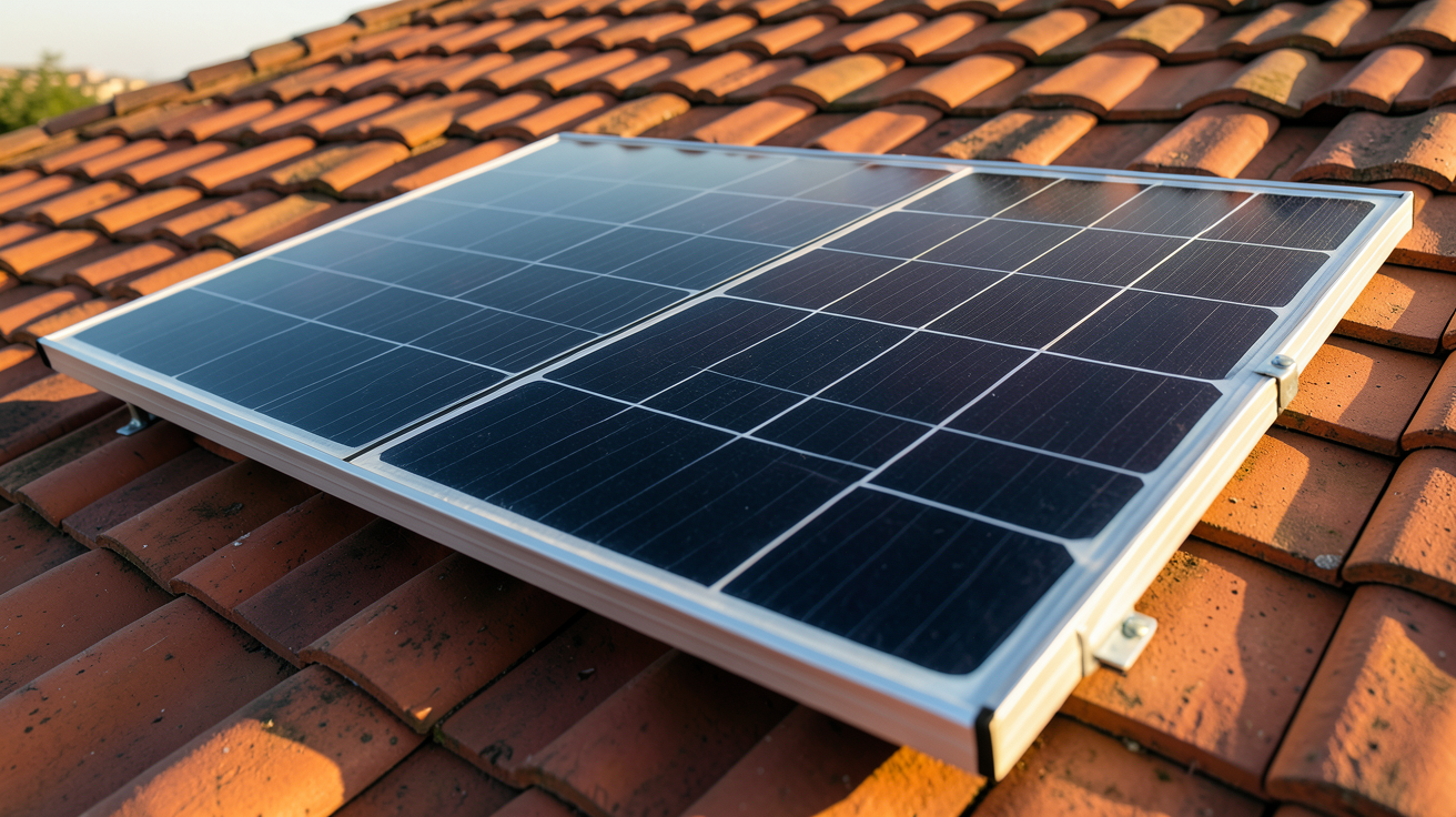 photovoltaïque monocristallin panneau solaire posé sur un toit en tuiles rouges en 2024