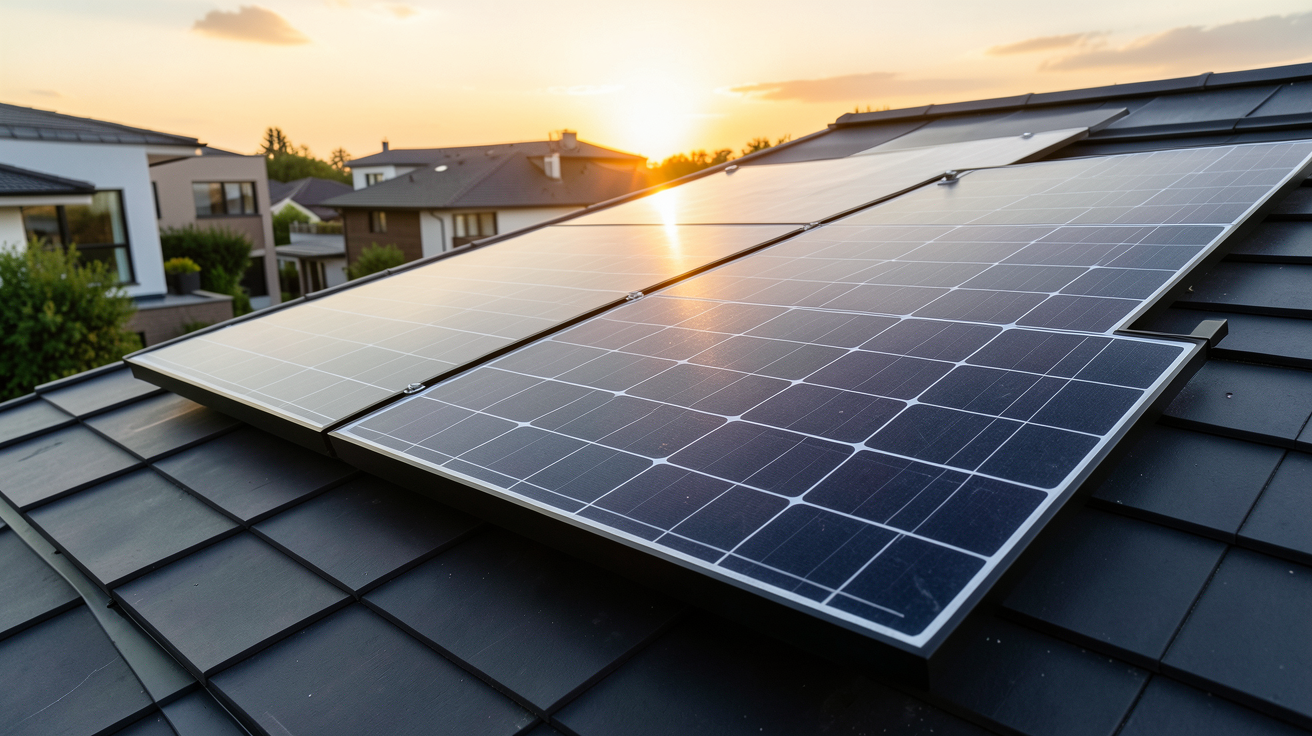 photovoltaique monocristallin panneau solaire monocristallin noir installé sur un toit résidentiel