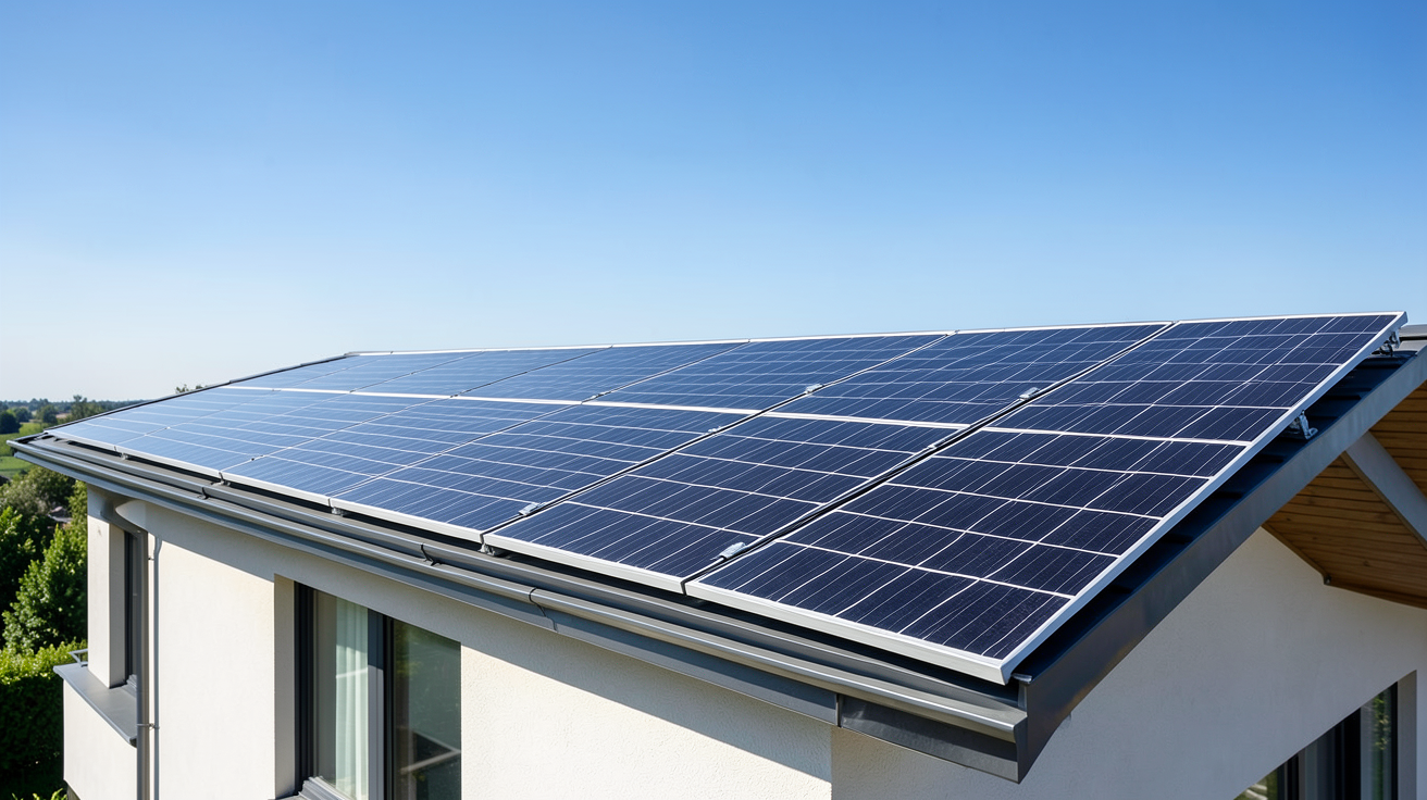 photovoltaïque monocristallin installé sur le toit d'une maison moderne sous un ciel ensoleillé