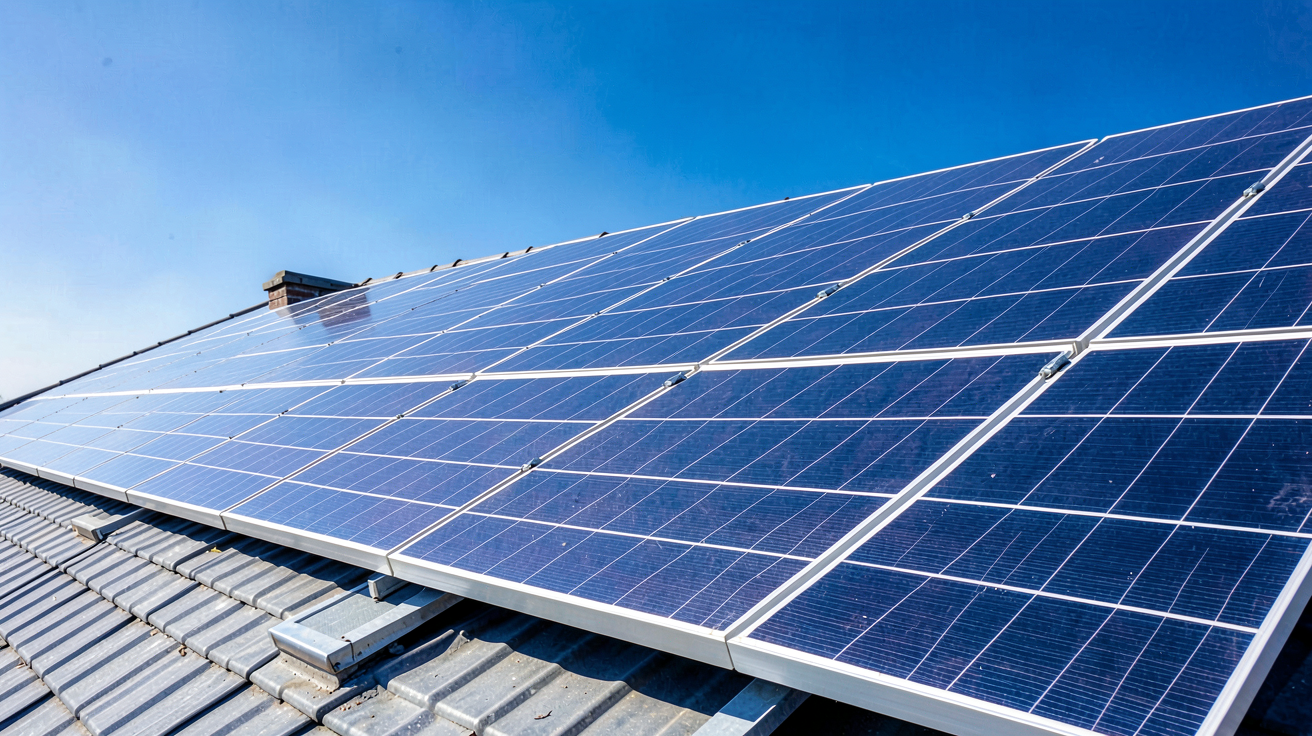 photovoltaique installation de panneaux solaires sur un toit sous une lumière solaire intense