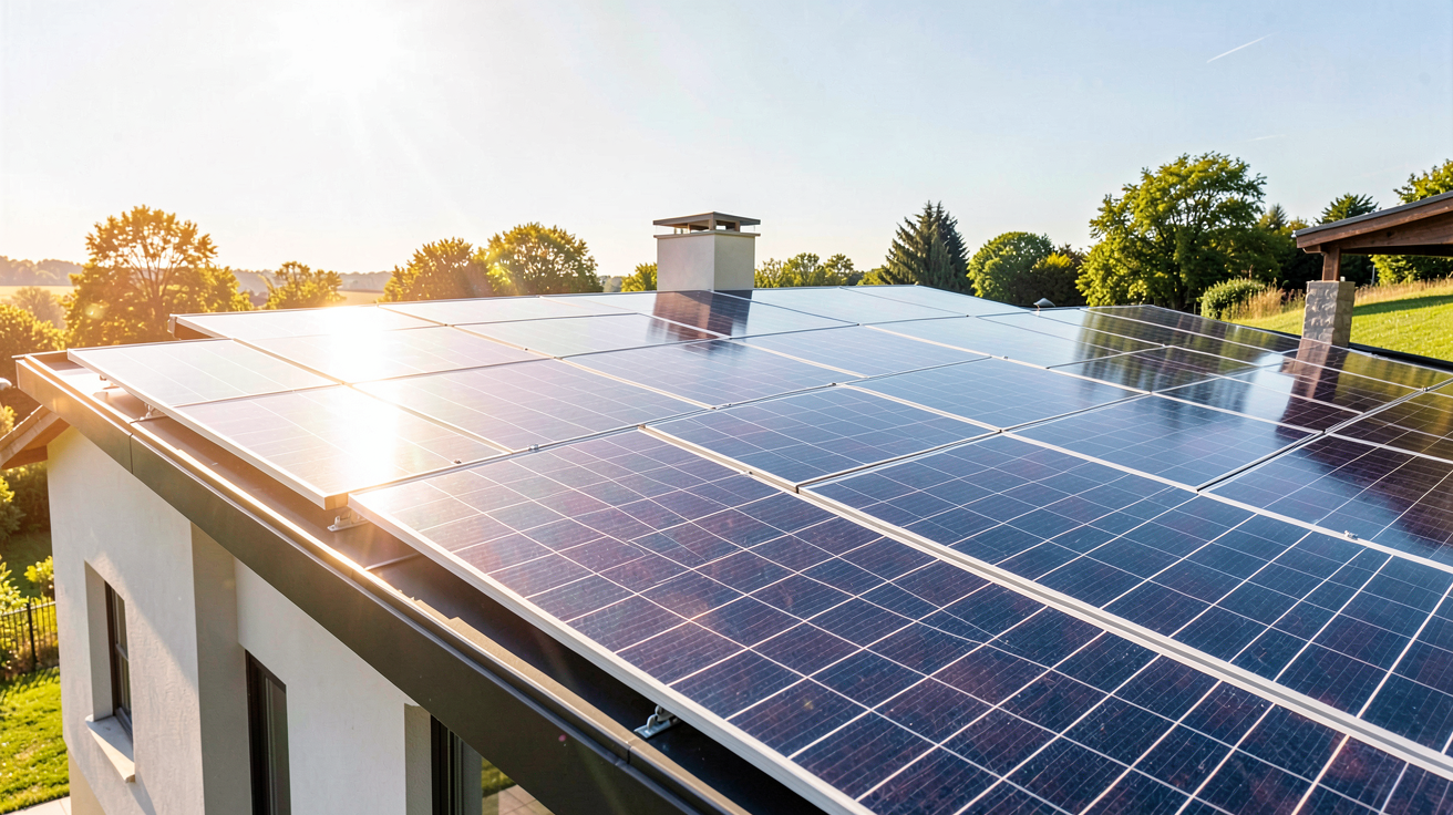 photovoltaique installé sur le toit d'une maison moderne pour l'autoconsommation énergétique