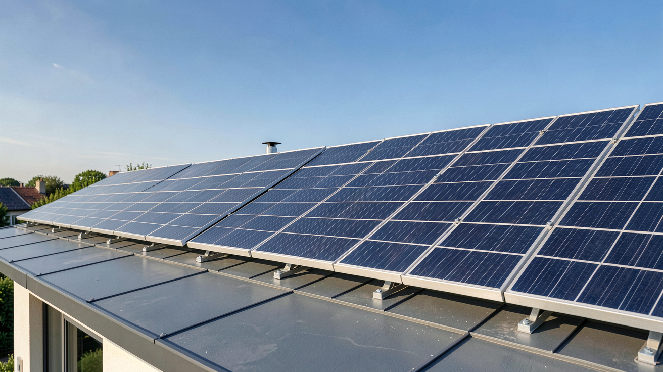 photovoltaique panneaux de différentes marques haut de gamme installés sur un toit de maison moderne en France