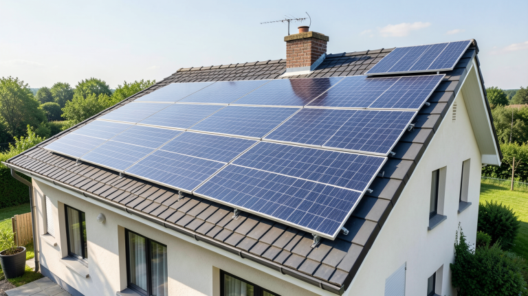 photovoltaïque particulier installé sur le toit d'une maison individuelle