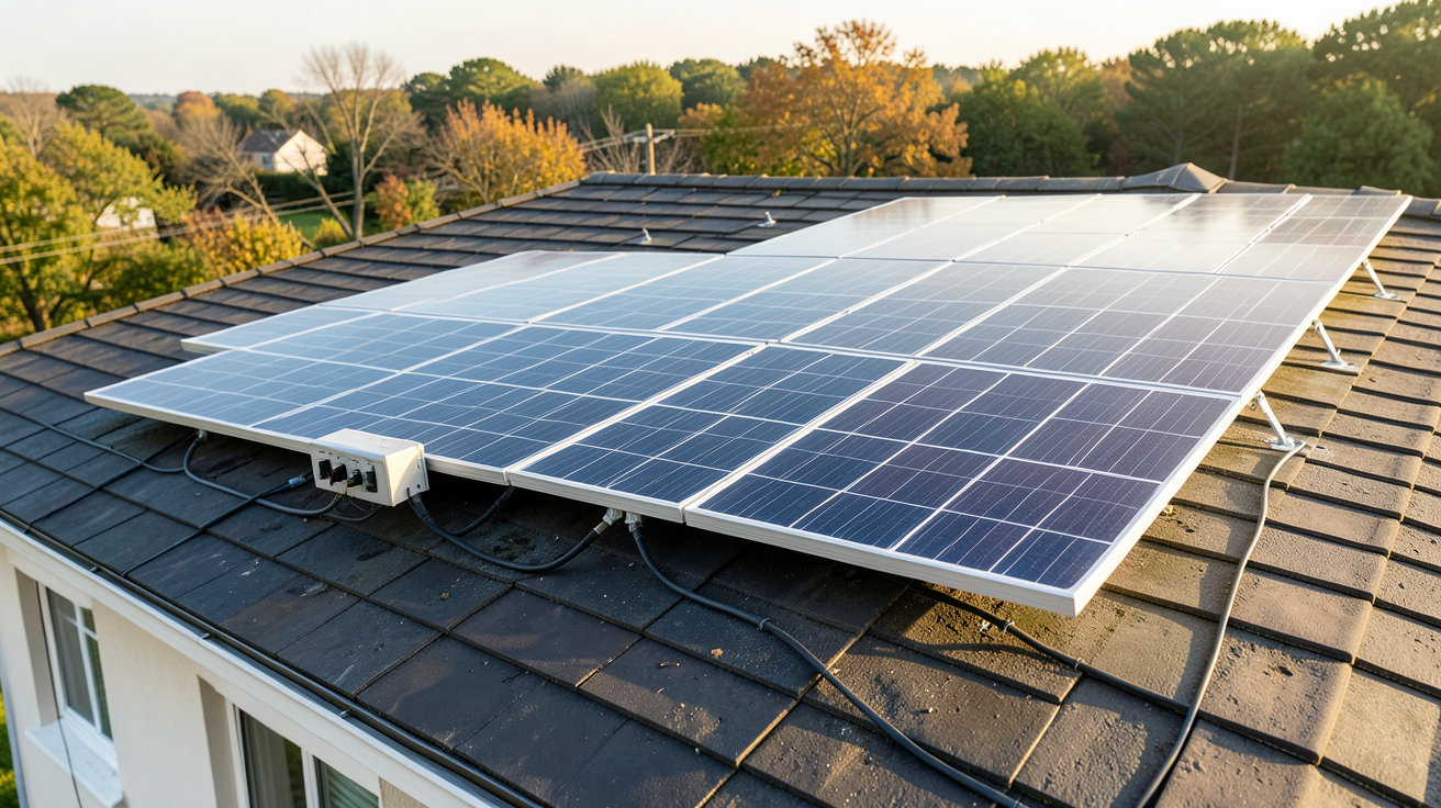 photovoltaïque pas cher : kit de panneaux solaires économiques installés sur un toit de maison