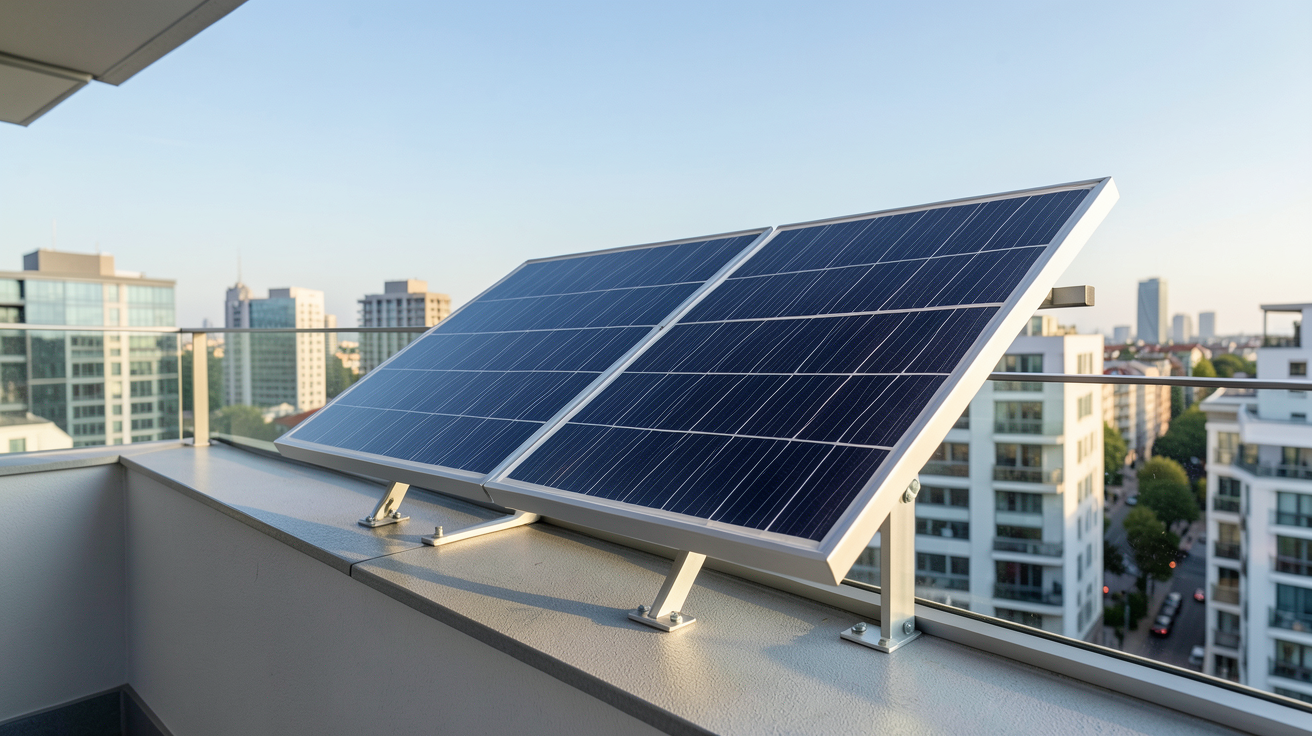 photovoltaique plug and play installé sur un support de balcon moderne en aluminium