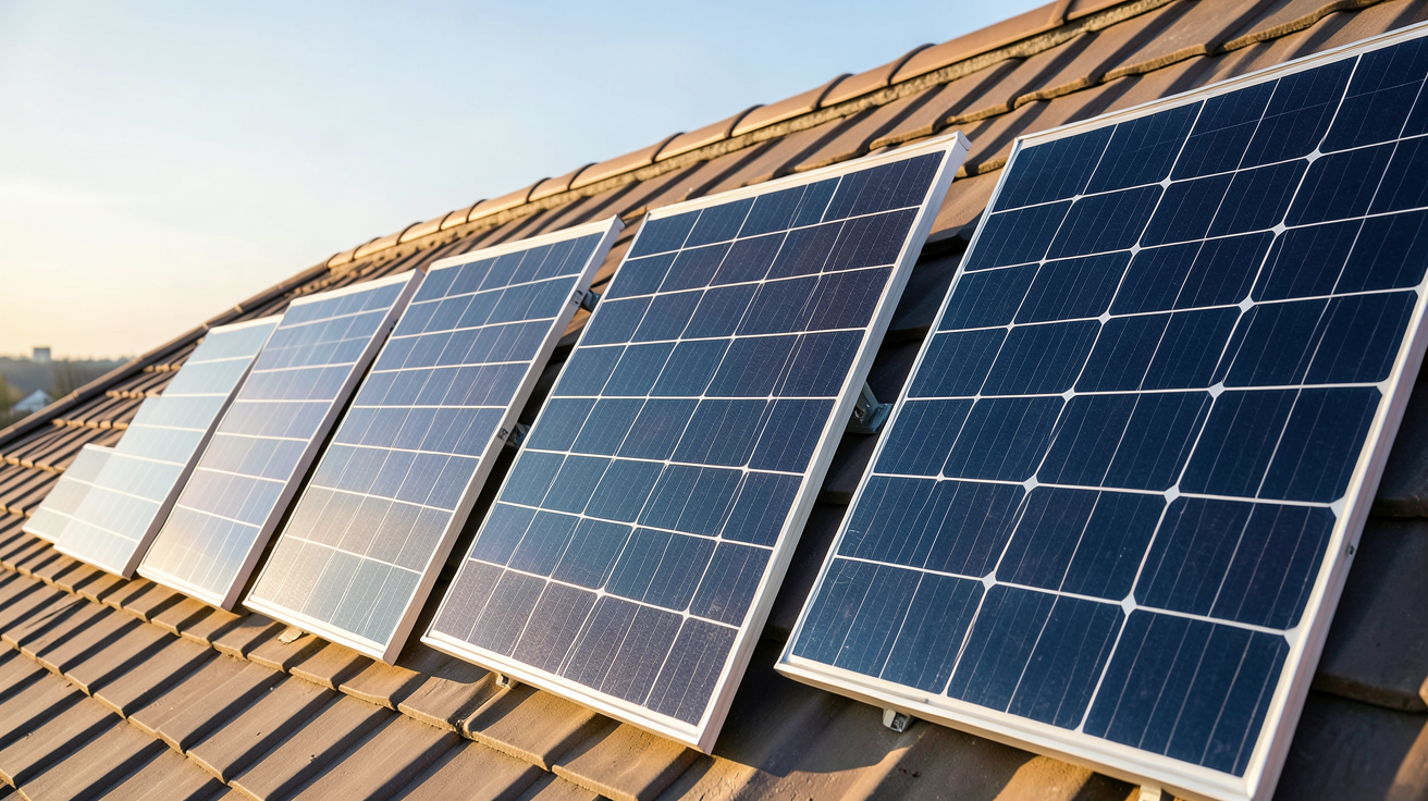 photovoltaique pour les nuls : différents types de panneaux solaires exposés sur un toit