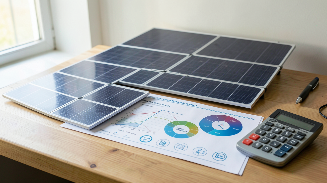 photovoltaique prix installation montrant une répartition des coûts d'une installation photovoltaïque sur une table de travail