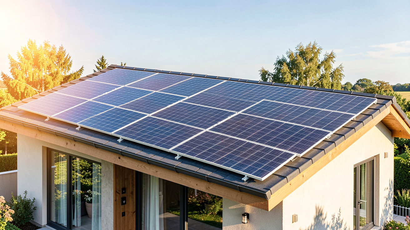 photovoltaïque prix illustré par une installation de panneaux solaires sur le toit d'une maison moderne.
