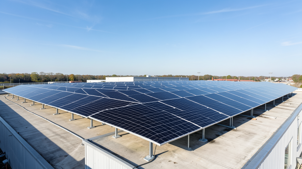 photovoltaïque professionnel installé sur le toit d'un bâtiment industriel