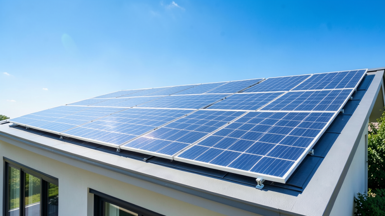 photovoltaique solaire installé sur le toit d'une résidence moderne