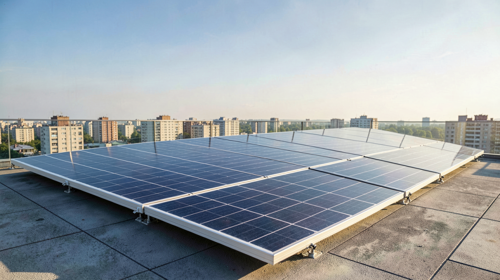 photovoltaïque souple installé sur une terrasse urbaine