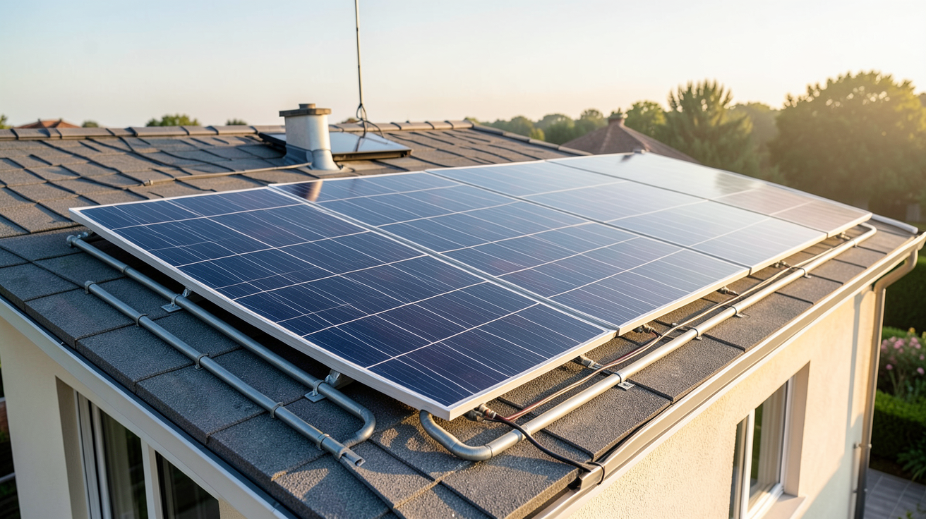 photovoltaïque thermique fonctionnant sur le toit d'une maison pour produire simultanément électricité et chaleur