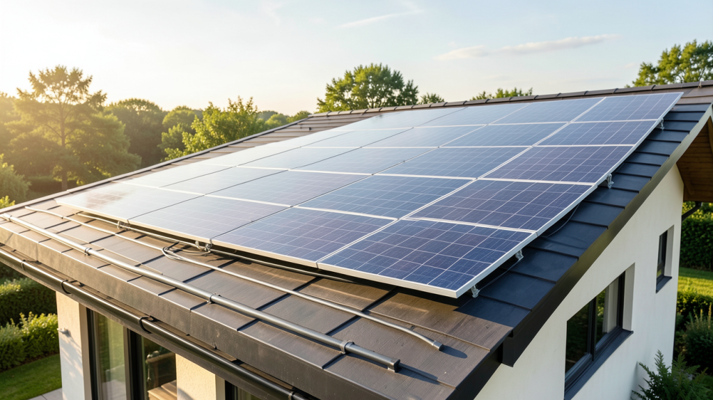 photovoltaïque thermique installé sur le toit d'une maison écologique