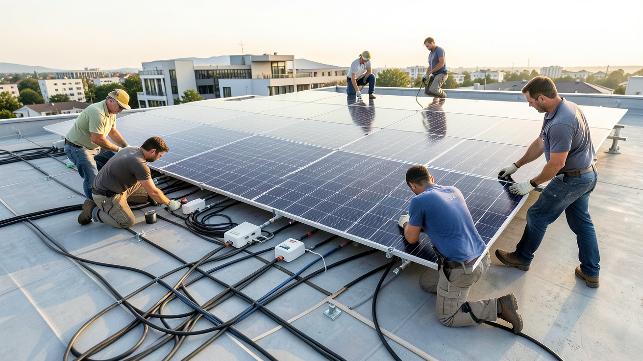 photovoltaique toit plat installation panneaux solaires étapes devis mise en service