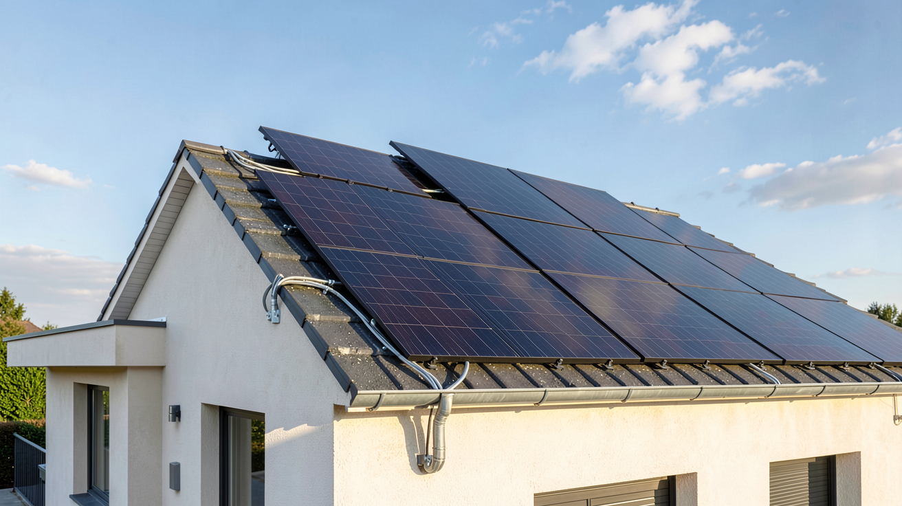 photovoltaique toiture sur une maison contemporaine en France, projet réussi
